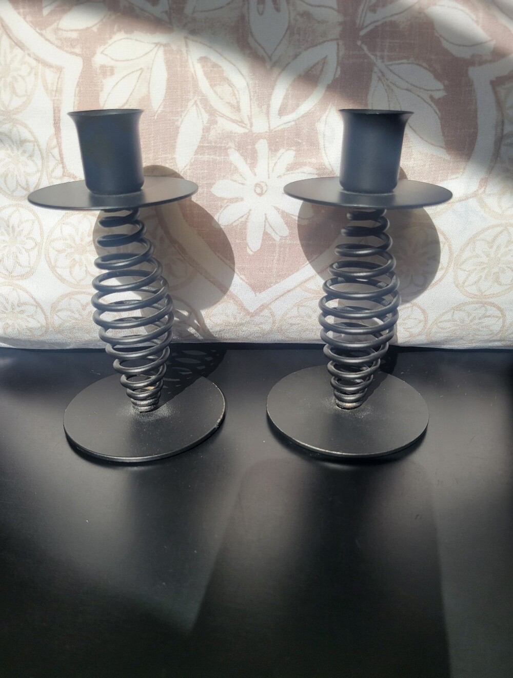 MCM Matte Black Spiral Spring Taper Candle Holders - Set of 2